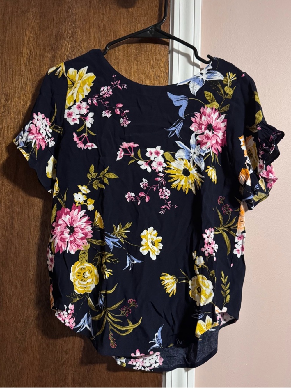 LOFT: Petite XXSP Navy Garden Flitter Sleeve Blouse Top